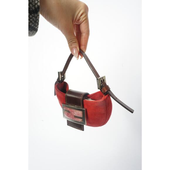 Fendi Red Mini Suede Micro Croissant Bag - Picture 2 of 7